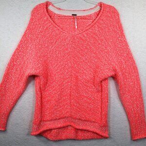 FREE PEOPLE Bright Lights Sweater Neon Pink V Neck Casual Oversized XS